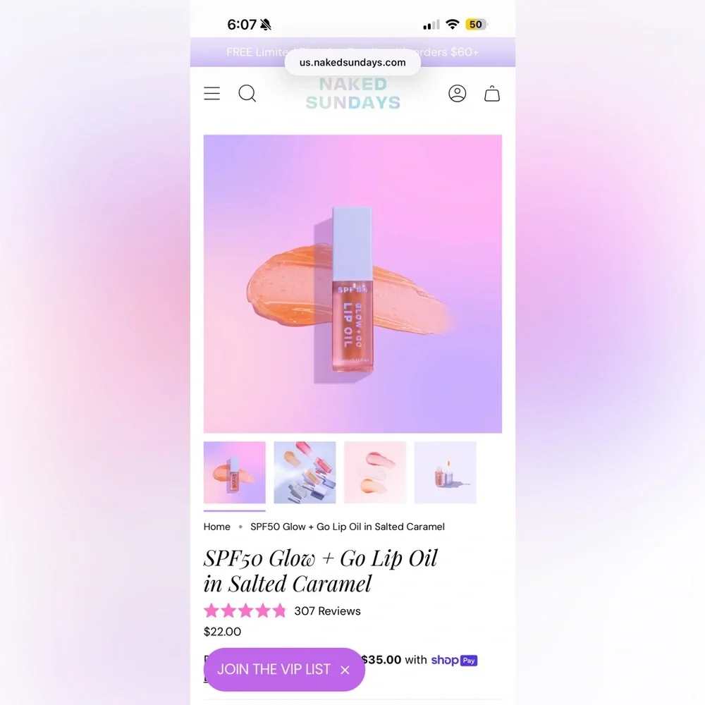 Naked Sundays Glow + Go Lip Oil SPF 50 - Salted Caramel